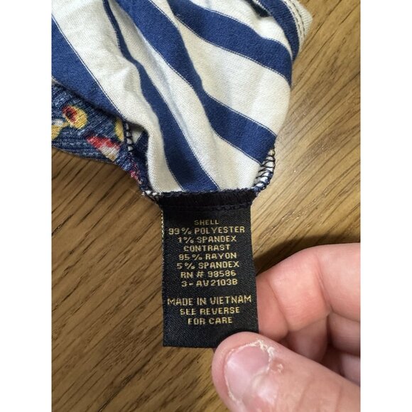 Lee Size Large Floral Striped‎ Blouse Blocked Style Sleeveless Top Blue Boho NWT - Picture 6 of 10